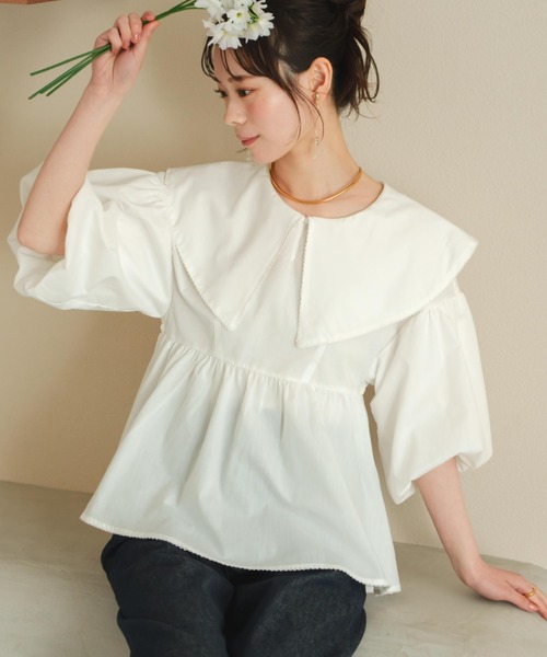 hinari（ヒナリ）の「ビッグカラーペプラムブラウス（シャツ/ブラウス・レディース・アイボリー/クリーム・FREE）」の14枚目の写真