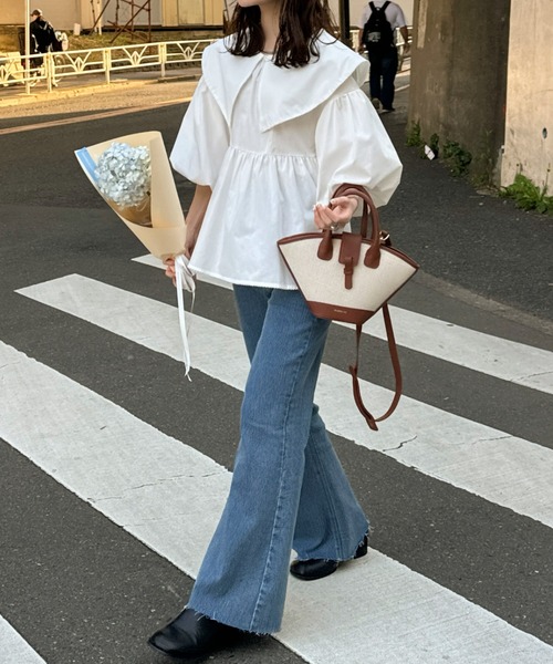 hinari（ヒナリ）の「ビッグカラーペプラムブラウス（シャツ/ブラウス・レディース・アイボリー/クリーム・FREE）」の4枚目の写真