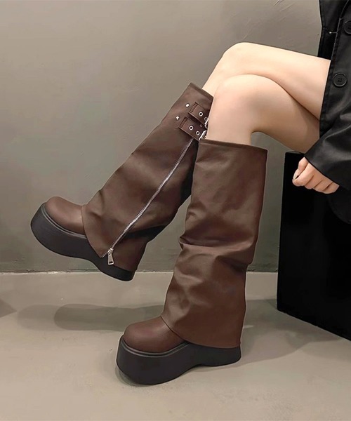 Miniministore(ミニミニストア)の「カバーロングブーツ厚底 ルーズシルエット(ブーツ・レディース・ブラック/ブラウン・22.5cm/23.0cm/23.5cm/24.0cm/24.5cm)」の1枚目の写真
