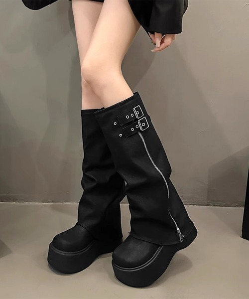 Miniministore(ミニミニストア)の「カバーロングブーツ厚底 ルーズシルエット(ブーツ・レディース・ブラック/ブラウン・22.5cm/23.0cm/23.5cm/24.0cm/24.5cm)」の2枚目の写真