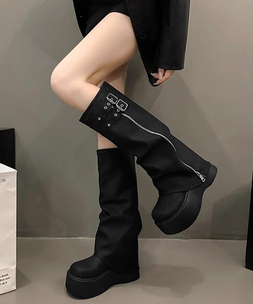 Miniministore(ミニミニストア)の「カバーロングブーツ厚底 ルーズシルエット(ブーツ・レディース・ブラック/ブラウン・22.5cm/23.0cm/23.5cm/24.0cm/24.5cm)」の3枚目の写真