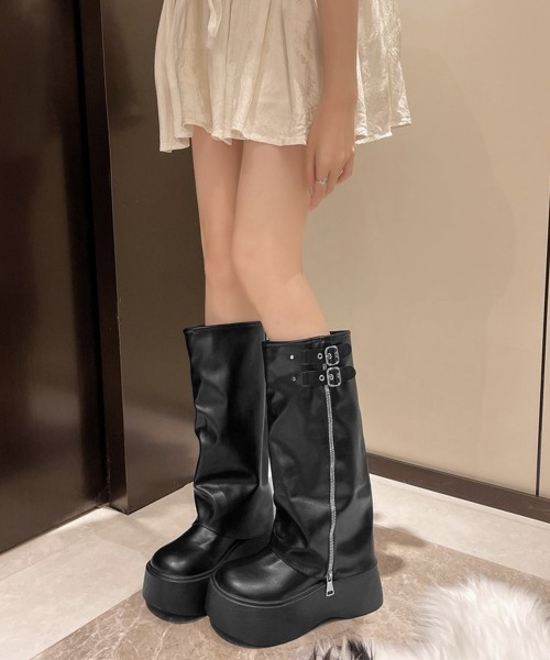Miniministore(ミニミニストア)の「カバーロングブーツ厚底 ルーズシルエット(ブーツ・レディース・ブラック/ブラウン・22.5cm/23.0cm/23.5cm/24.0cm/24.5cm)」の6枚目の写真