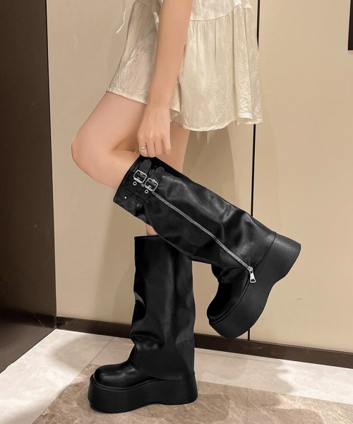 Miniministore(ミニミニストア)の「カバーロングブーツ厚底 ルーズシルエット(ブーツ・レディース・ブラック/ブラウン・22.5cm/23.0cm/23.5cm/24.0cm/24.5cm)」の8枚目の写真