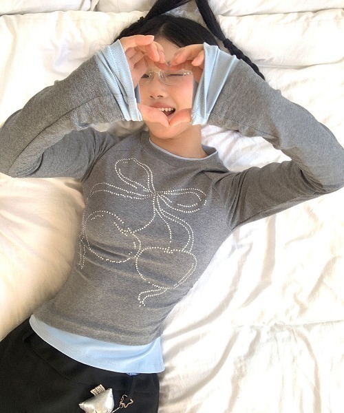 セール】25ss チェリーストーンレイヤード風ロンT（Tシャツ/カットソー