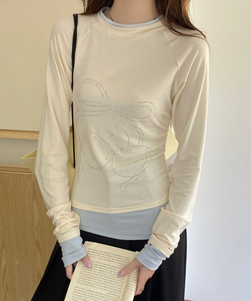 セール】25ss チェリーストーンレイヤード風ロンT（Tシャツ/カットソー