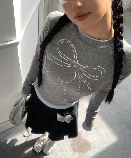 AsRiRe（アスリレイ）の「25ss チェリーストーンレイヤード風ロンT（Tシャツ/カットソー・レディース・グレー/アイボリー・M）」の8枚目の写真