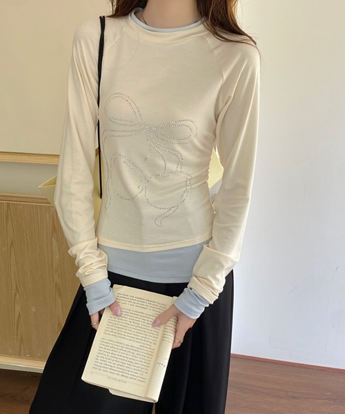 AsRiRe（アスリレイ）の「25ss チェリーストーンレイヤード風ロンT（Tシャツ/カットソー・レディース・グレー/アイボリー・M）」の22枚目の写真