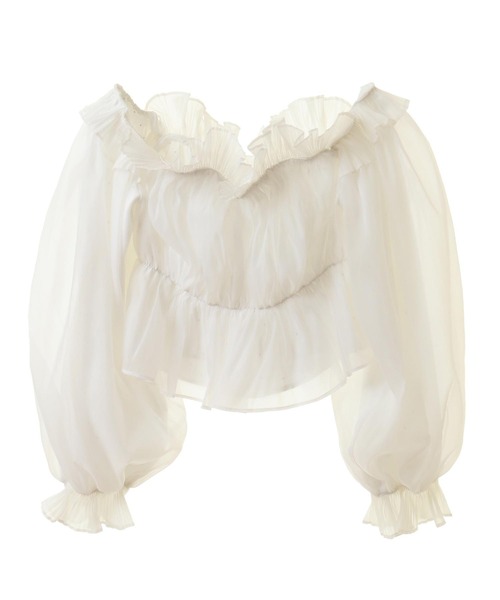 31 Sons de mode(トランテアン ソン ドゥ モード)の「ラインストーンオフショルオーガンブラウス(シャツ/ブラウス・レディース・ブラック/オフホワイト/ピンク・フリー)」の10枚目の写真