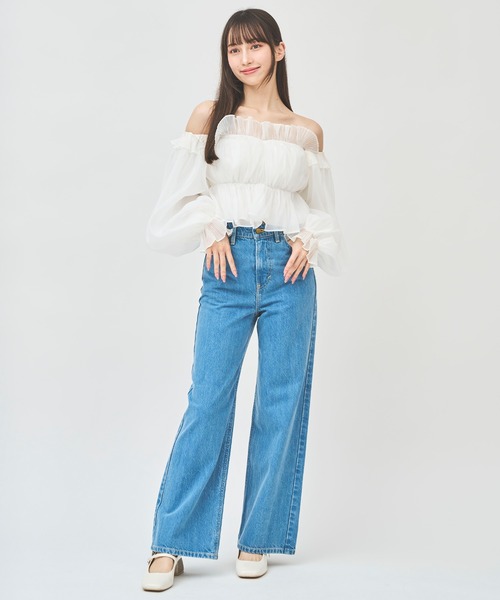 31 Sons de mode(トランテアン ソン ドゥ モード)の「ラインストーンオフショルオーガンブラウス(シャツ/ブラウス・レディース・ブラック/オフホワイト/ピンク・フリー)」の12枚目の写真