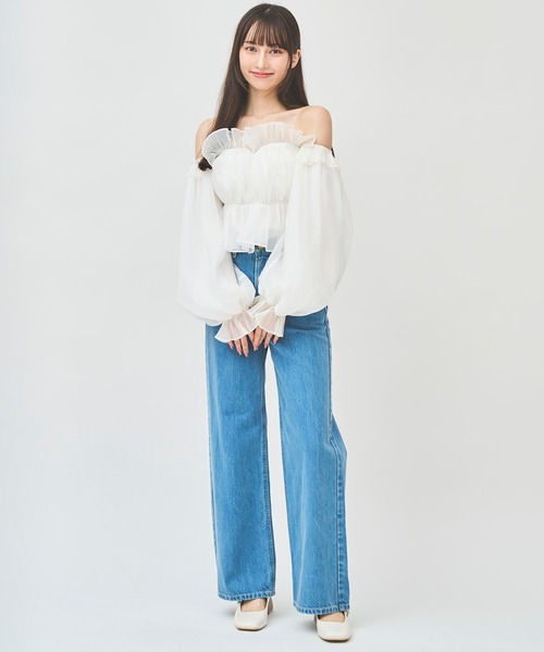 31 Sons de mode(トランテアン ソン ドゥ モード)の「ラインストーンオフショルオーガンブラウス(シャツ/ブラウス・レディース・ブラック/オフホワイト/ピンク・フリー)」の14枚目の写真