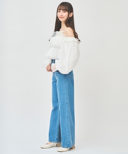 31 Sons de mode(トランテアン ソン ドゥ モード)の「ラインストーンオフショルオーガンブラウス(シャツ/ブラウス・レディース・ブラック/オフホワイト/ピンク・フリー)」の15枚目の写真