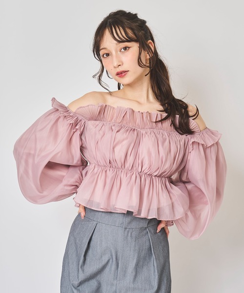 31 Sons de mode(トランテアン ソン ドゥ モード)の「ラインストーンオフショルオーガンブラウス(シャツ/ブラウス・レディース・ブラック/オフホワイト/ピンク・フリー)」の21枚目の写真