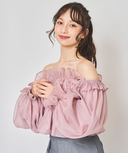 31 Sons de mode(トランテアン ソン ドゥ モード)の「ラインストーンオフショルオーガンブラウス(シャツ/ブラウス・レディース・ブラック/オフホワイト/ピンク・フリー)」の22枚目の写真