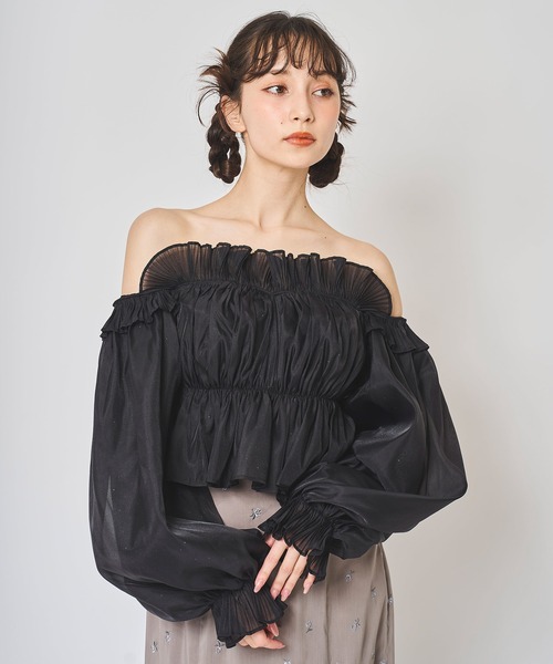 31 Sons de mode(トランテアン ソン ドゥ モード)の「ラインストーンオフショルオーガンブラウス(シャツ/ブラウス・レディース・ブラック/オフホワイト/ピンク・フリー)」の20枚目の写真