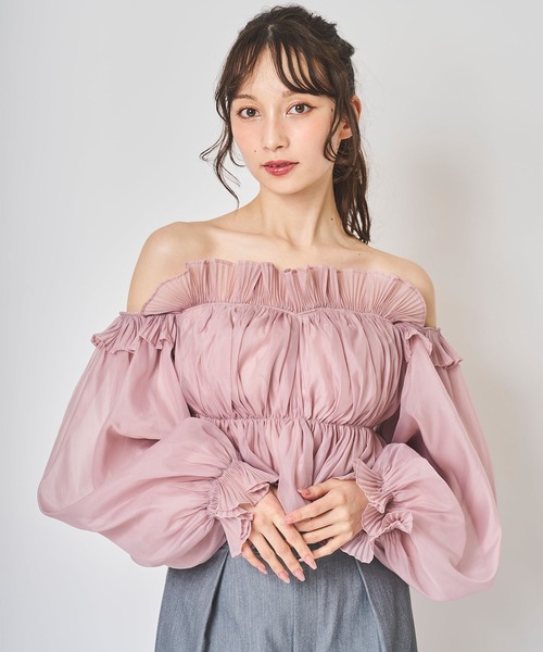 31 Sons de mode(トランテアン ソン ドゥ モード)の「ラインストーンオフショルオーガンブラウス(シャツ/ブラウス・レディース・ブラック/オフホワイト/ピンク・フリー)」の18枚目の写真