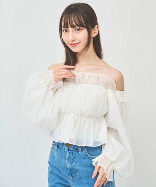 31 Sons de mode(トランテアン ソン ドゥ モード)の「ラインストーンオフショルオーガンブラウス(シャツ/ブラウス・レディース・ブラック/オフホワイト/ピンク・フリー)」の16枚目の写真