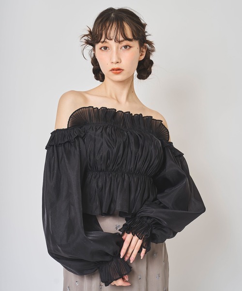 31 Sons de mode(トランテアン ソン ドゥ モード)の「ラインストーンオフショルオーガンブラウス(シャツ/ブラウス・レディース・ブラック/オフホワイト/ピンク・フリー)」の17枚目の写真