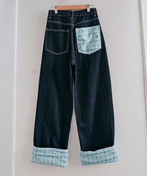 エルメス　デニム　34 チェック柄 セール】裾裏 チェック柄 デニムパンツ（デニムパンツ