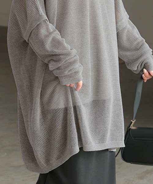 HUG.U(ハグユー)の「半袖 / 長袖 2way ロゴメッシュニット(ニット/セーター・レディース・ブラック/オレンジ/アイボリー/グレー・FREE)」の16枚目の写真
