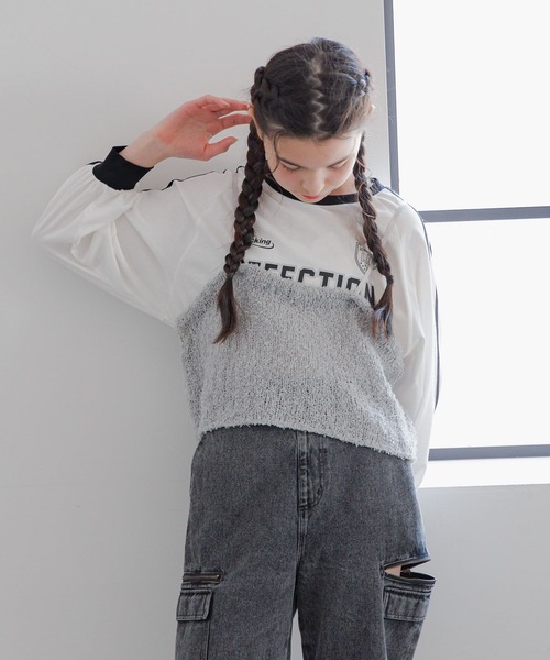 GLOBAL WORK（グローバルワーク）の「テープヤーンニットビスチェ/319691（キャミソール・キッズ・グレー/アイボリー・LARGE/MEDIUM）」の7枚目の写真