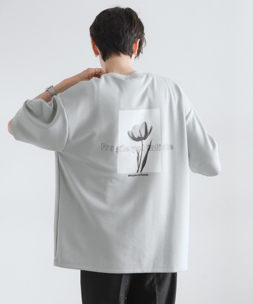RAGEBLUE（レイジブルー）の「フラワーフォトプリント/オーバーサイズポンチTシャツ（Tシャツ/カットソー・メンズ・ブラック/ライトグレー/ホワイト/ライトブルー/ダークグリーン・SMALL/LARGE/MEDIUM）」の4枚目の写真