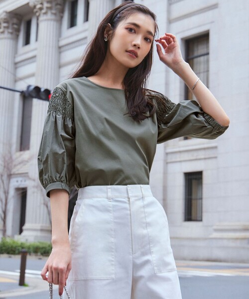 今期【汗じみ防止/洗える】ギャザーディテール カットソー セール】【汗じみ防止/洗える】ギャザーディテール カットソー（T