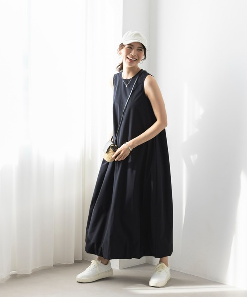 UNDOVE(アンドゥーブ)の「〈UNDOVE〉【はっ水/ストレッチ/UV対策/防シワ/接触冷感/アウトドア/普段着/水際アイテム/レジャー】はっ水バルーンワンピース(ワンピース・レディース・パープル/ブラック・X-LARGE/LARGE/MEDIUM/SMALL)」の10枚目の写真