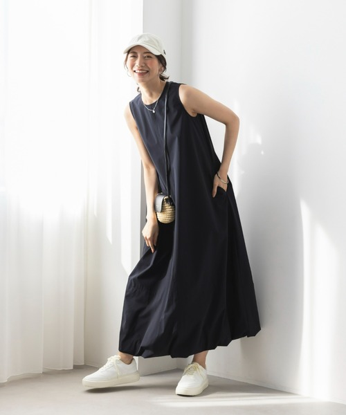 UNDOVE(アンドゥーブ)の「〈UNDOVE〉【はっ水/ストレッチ/UV対策/防シワ/接触冷感/アウトドア/普段着/水際アイテム/レジャー】はっ水バルーンワンピース(ワンピース・レディース・パープル/ブラック・X-LARGE/LARGE/MEDIUM/SMALL)」の12枚目の写真
