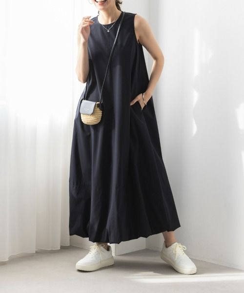 UNDOVE(アンドゥーブ)の「〈UNDOVE〉【はっ水/ストレッチ/UV対策/防シワ/接触冷感/アウトドア/普段着/水際アイテム/レジャー】はっ水バルーンワンピース(ワンピース・レディース・パープル/ブラック・X-LARGE/LARGE/MEDIUM/SMALL)」の7枚目の写真