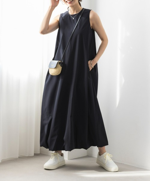 UNDOVE(アンドゥーブ)の「〈UNDOVE〉【はっ水/ストレッチ/UV対策/防シワ/接触冷感/アウトドア/普段着/水際アイテム/レジャー】はっ水バルーンワンピース(ワンピース・レディース・パープル/ブラック・X-LARGE/LARGE/MEDIUM/SMALL)」の8枚目の写真