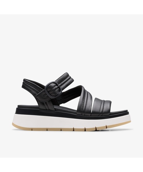 CLARKS ブラック サンダル ヒール 3cm ストラップ 軽量 レザー Clarks サンダル Alda Strap / アルダストラップ（ブラック