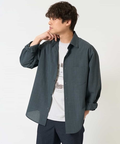a.v.v(アーヴェヴェ)の「【接触冷感/イージーケア】ワイドシルエットシャツ【春リライト2】(シャツ/ブラウス・メンズ・グリーン/ブルー/チャコールグレー・46/50/48)」の2枚目の写真
