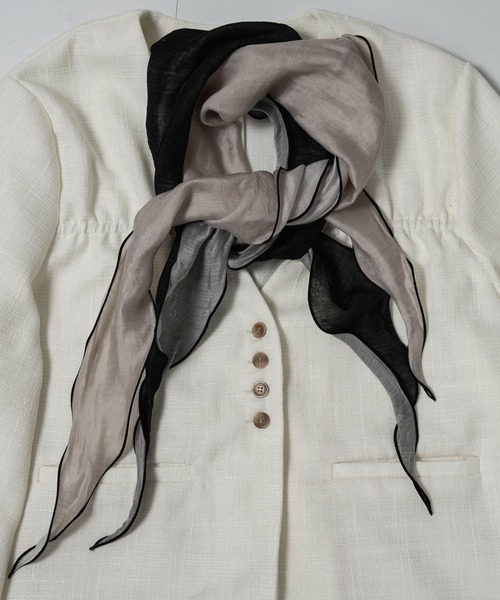 lawgy(ラウジー)の「piping bicolor sheer scarf / パイピングバイカラーシアースカーフ(バンダナ/スカーフ・レディース・ベージュ/ブラック・FREE)」の7枚目の写真