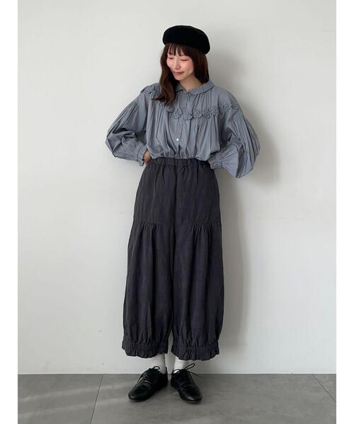 ツハルバイサマンサモスモスコットンジャカード製品染め裾フリルパンツ TSUHARU by Samansa Mos2（ツハルバイサマンサモスモス）の「コットン