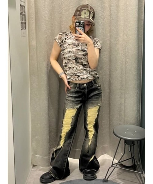 LAGUA GEM LOW WAIST CRASH FLARE デニム LAGUA GEM | LOW WAIST CRASH FLARE デニム (フレア ) |SHEL