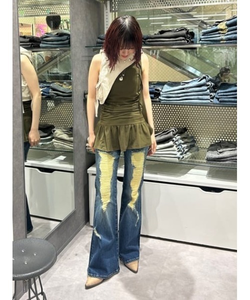 LAGUAGEM LOW WAIST CRASH FLARE デニム LAGUA GEM | LOW WAIST CRASH FLARE デニム (フレア ) |SHEL