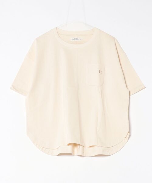 HOLLYWOOD RANCH MARKET(ハリウッドランチマーケット)の「Hエンブロイダリー ラウンドヘムTシャツ ウイメンズ(Tシャツ/カットソー・レディース・ナチュラル/ホワイト/ブラック/ネイビー・ONE SIZE)」の1枚目の写真