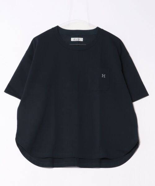HOLLYWOOD RANCH MARKET(ハリウッドランチマーケット)の「Hエンブロイダリー ラウンドヘムTシャツ ウイメンズ(Tシャツ/カットソー・レディース・ナチュラル/ホワイト/ブラック/ネイビー・ONE SIZE)」の4枚目の写真