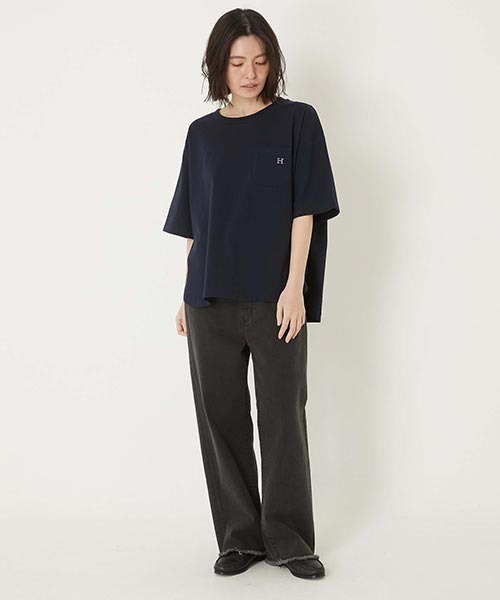 HOLLYWOOD RANCH MARKET(ハリウッドランチマーケット)の「Hエンブロイダリー ラウンドヘムTシャツ ウイメンズ(Tシャツ/カットソー・レディース・ナチュラル/ホワイト/ブラック/ネイビー・ONE SIZE)」の6枚目の写真