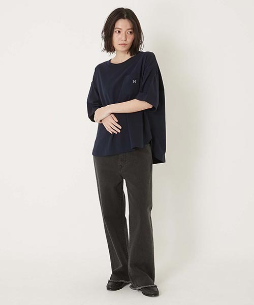 HOLLYWOOD RANCH MARKET(ハリウッドランチマーケット)の「Hエンブロイダリー ラウンドヘムTシャツ ウイメンズ(Tシャツ/カットソー・レディース・ナチュラル/ホワイト/ブラック/ネイビー・ONE SIZE)」の7枚目の写真