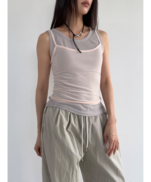 Didot.showroom（ディドット ショールーム）の「シアーレイヤードキャミソール（キャミソール・レディース・ブラック/グレー/ピンクベージュ/アイボリー・FREE）」の4枚目の写真