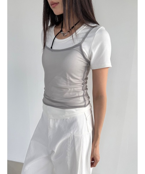 Didot.showroom（ディドット ショールーム）の「シアーレイヤードキャミソール（キャミソール・レディース・ブラック/グレー/ピンクベージュ/アイボリー・FREE）」の3枚目の写真