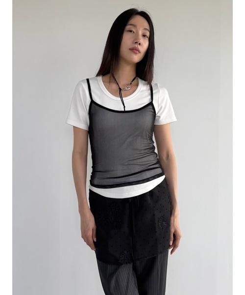 Didot.showroom（ディドット ショールーム）の「シアーレイヤードキャミソール（キャミソール・レディース・ブラック/グレー/ピンクベージュ/アイボリー・FREE）」の2枚目の写真