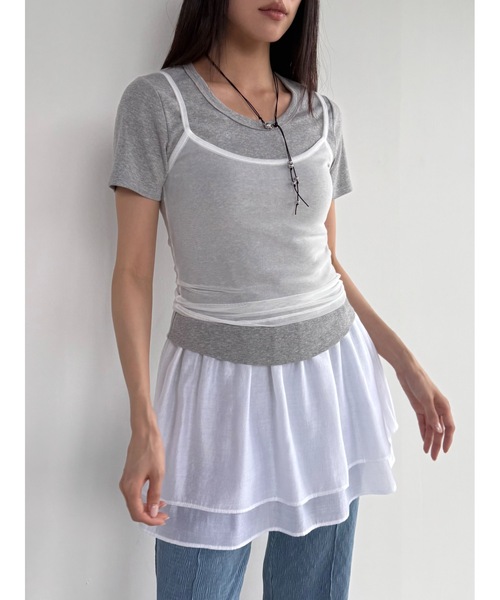 Didot.showroom（ディドット ショールーム）の「シアーレイヤードキャミソール（キャミソール・レディース・ブラック/グレー/ピンクベージュ/アイボリー・FREE）」の6枚目の写真