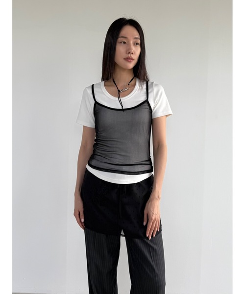 Didot.showroom（ディドット ショールーム）の「シアーレイヤードキャミソール（キャミソール・レディース・ブラック/グレー/ピンクベージュ/アイボリー・FREE）」の15枚目の写真