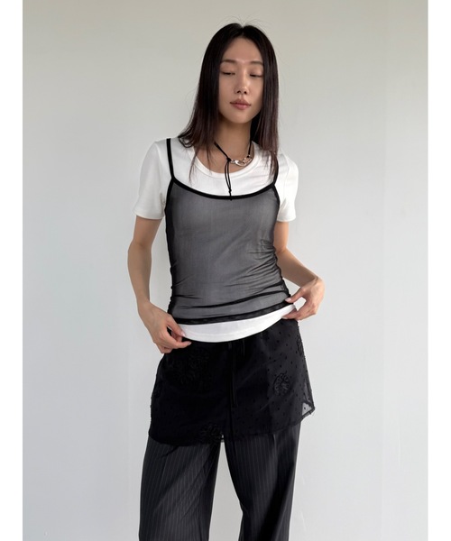 Didot.showroom（ディドット ショールーム）の「シアーレイヤードキャミソール（キャミソール・レディース・ブラック/グレー/ピンクベージュ/アイボリー・FREE）」の14枚目の写真