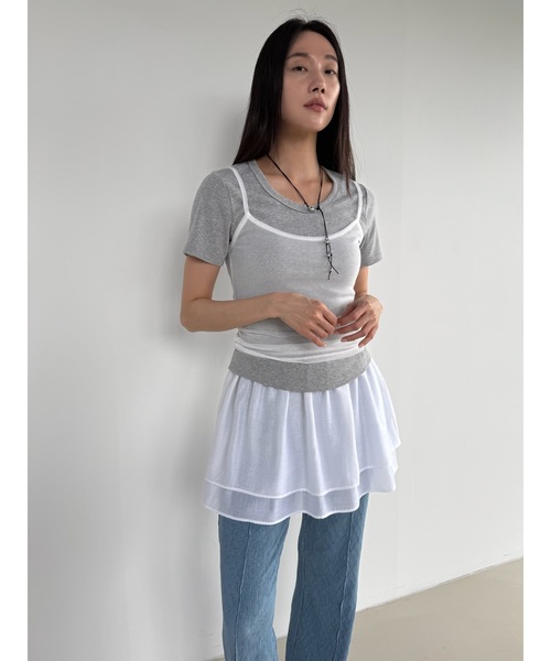 Didot.showroom（ディドット ショールーム）の「シアーレイヤードキャミソール（キャミソール・レディース・ブラック/グレー/ピンクベージュ/アイボリー・FREE）」の10枚目の写真