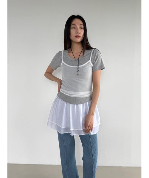 Didot.showroom（ディドット ショールーム）の「シアーレイヤードキャミソール（キャミソール・レディース・ブラック/グレー/ピンクベージュ/アイボリー・FREE）」の7枚目の写真