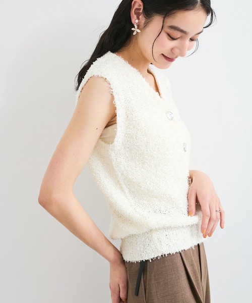 VIS（ビス）の「【洗える】テープヤーンニットベスト（ベスト・レディース・ベージュ系その他/オフホワイト・FREE）」の6枚目の写真