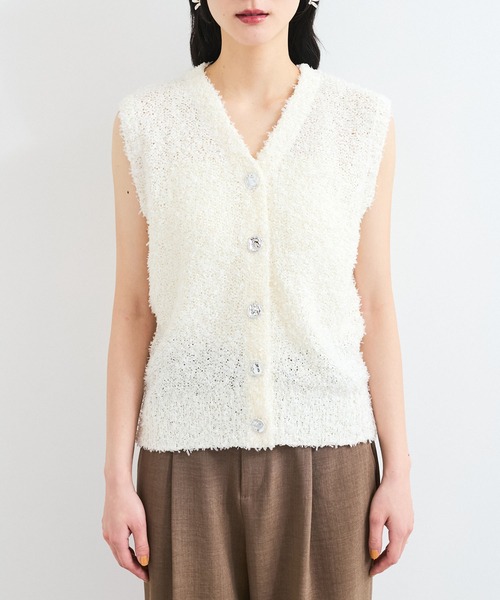 VIS（ビス）の「【洗える】テープヤーンニットベスト（ベスト・レディース・ベージュ系その他/オフホワイト・FREE）」の7枚目の写真